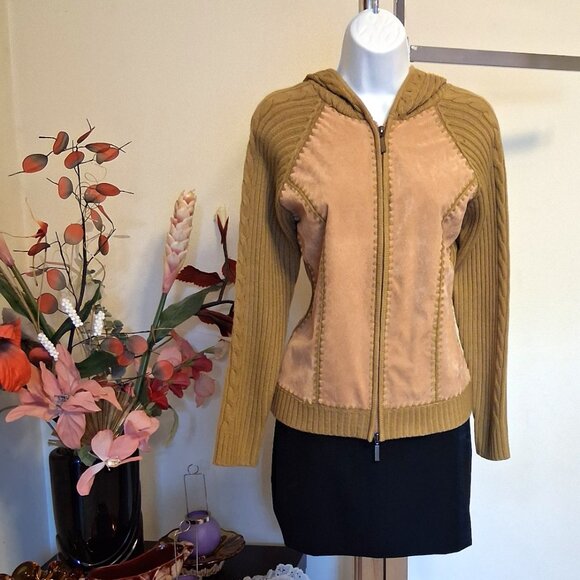 NWT Women's Yellow Camel Zip-Up Hooded Cardigan Knitwear Sweater 6 S - Picture 7 of 9